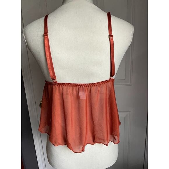Daisy Fuentes Sheer Floral Embroidered Lingerie Top Orange Sequins Size L Large - Picture 2 of 8